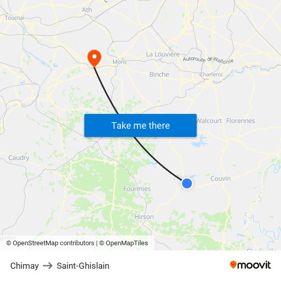 Chimay to Saint-Ghislain map