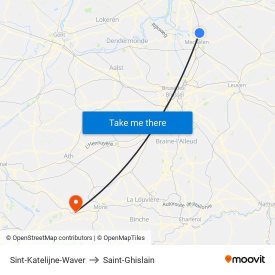 Sint-Katelijne-Waver to Saint-Ghislain map