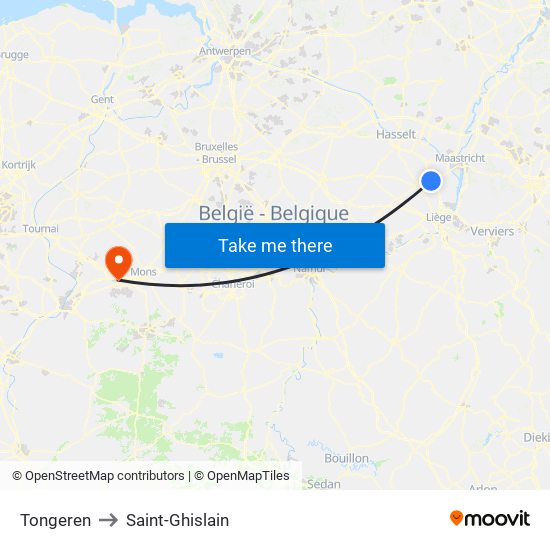 Tongeren to Saint-Ghislain map