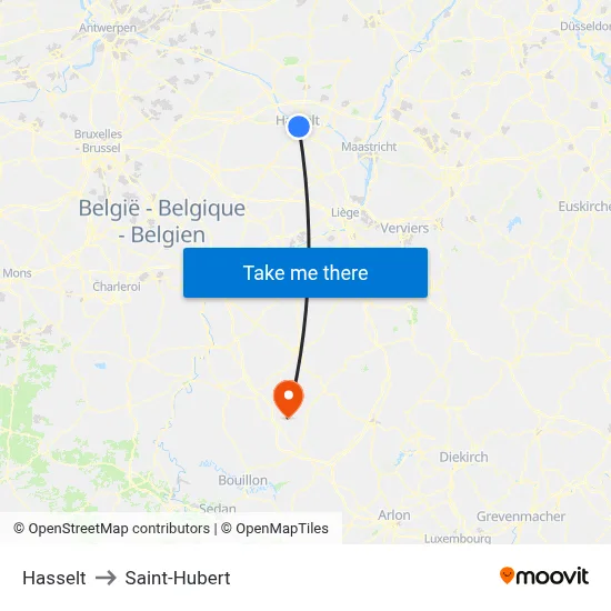 Hasselt to Saint-Hubert map