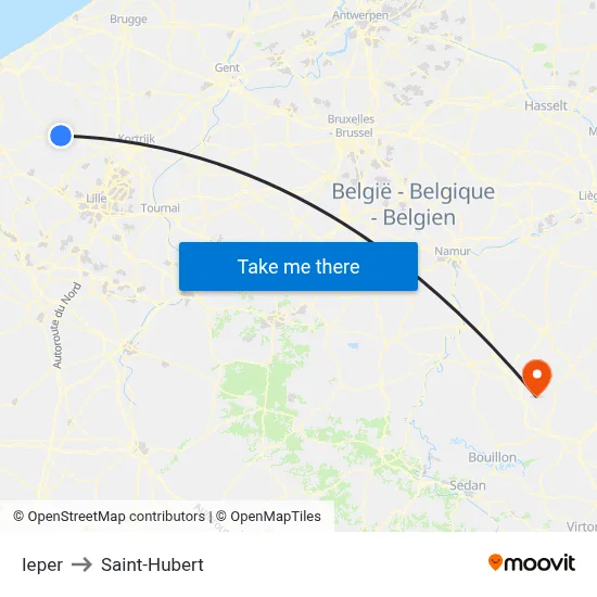 Ieper to Saint-Hubert map