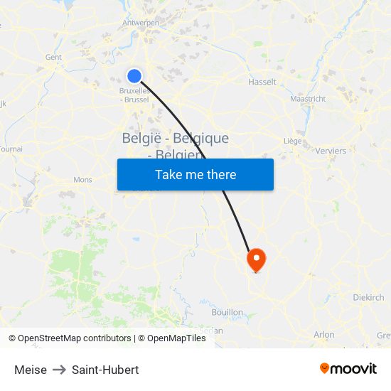 Meise to Saint-Hubert map