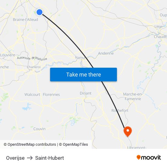 Overijse to Saint-Hubert map