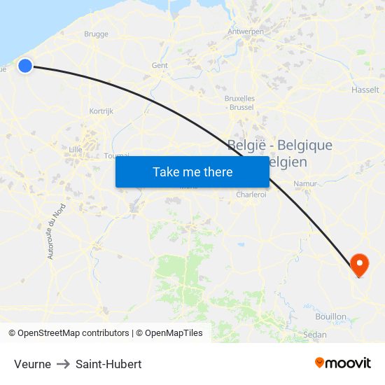 Veurne to Saint-Hubert map