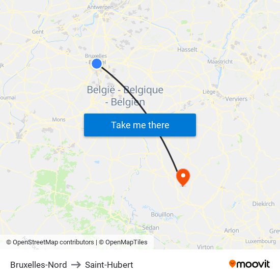 Bruxelles-Nord to Saint-Hubert map