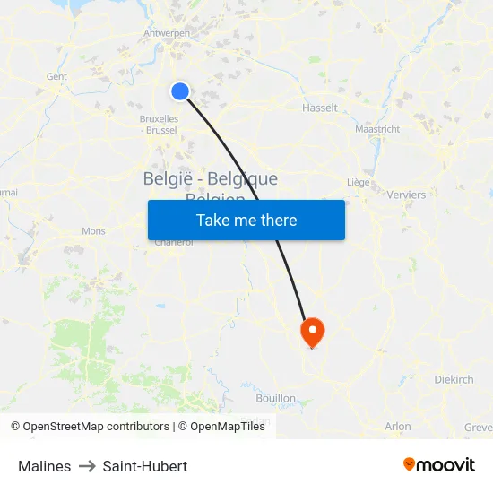 Malines to Saint-Hubert map