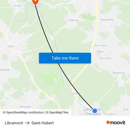 Libramont to Saint-Hubert map