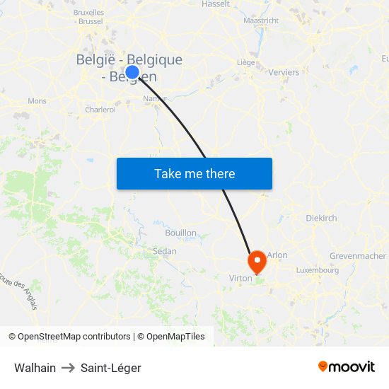 Walhain to Saint-Léger map