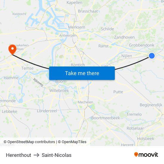 Herenthout to Saint-Nicolas map
