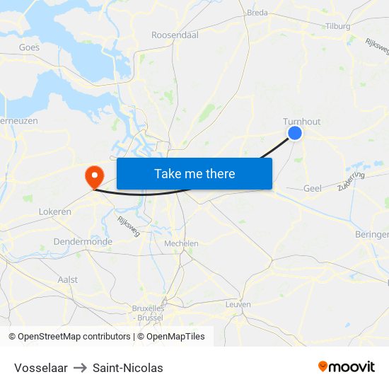 Vosselaar to Saint-Nicolas map
