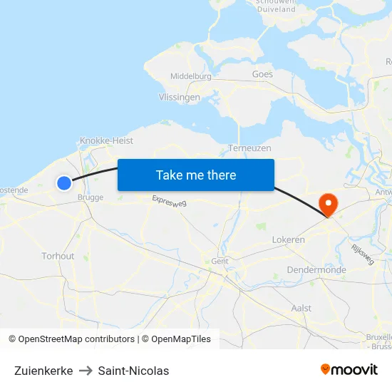 Zuienkerke to Saint-Nicolas map