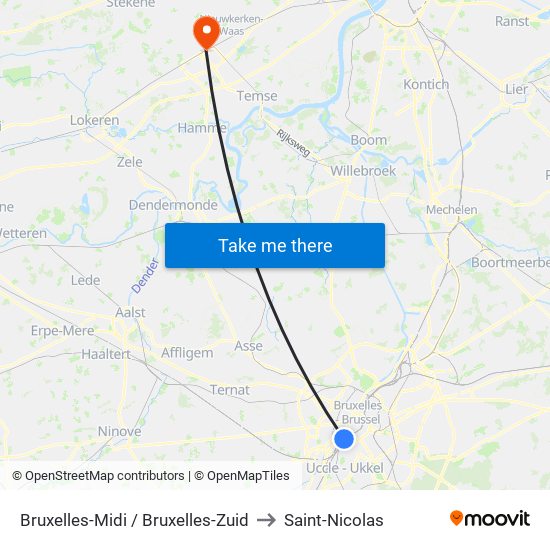 Bruxelles-Midi / Bruxelles-Zuid to Saint-Nicolas map