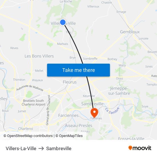 Villers-La-Ville to Sambreville map