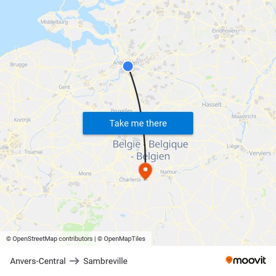 Anvers-Central to Sambreville map