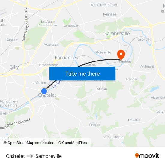 Châtelet to Sambreville map