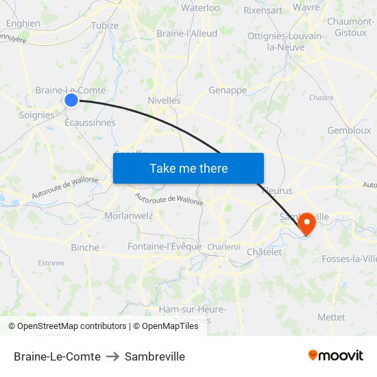 Braine-Le-Comte to Sambreville map