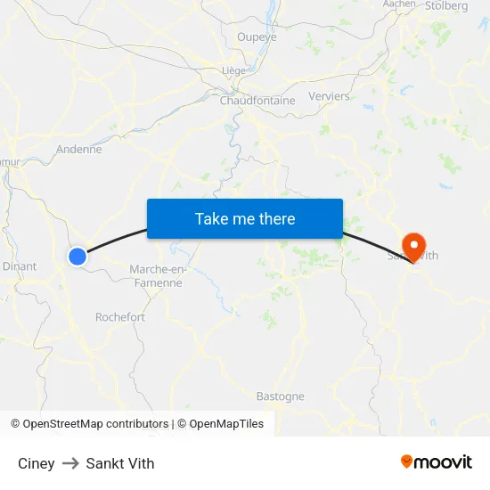 Ciney to Sankt Vith map