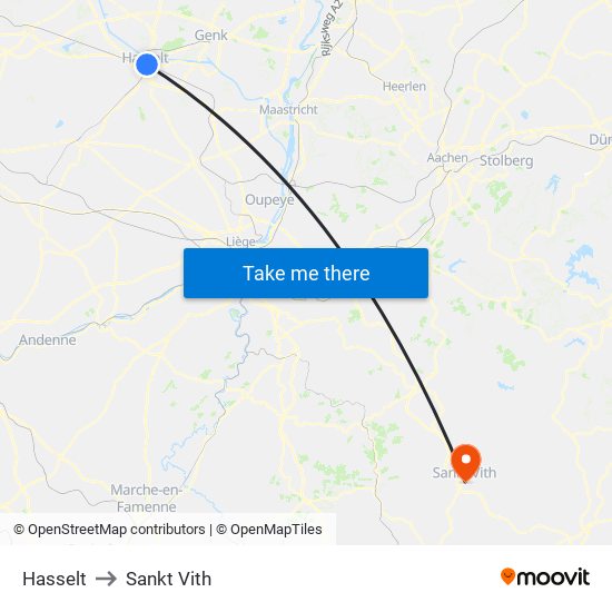 Hasselt to Sankt Vith map