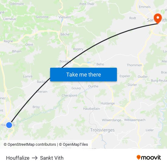 Houffalize to Sankt Vith map