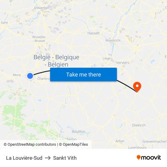 La Louvière-Sud to Sankt Vith map