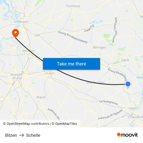 Bilzen to Schelle map