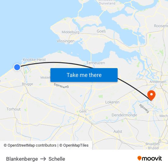 Blankenberge to Schelle map