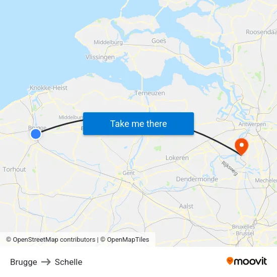 Brugge to Schelle map