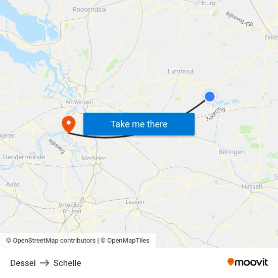 Dessel to Schelle map