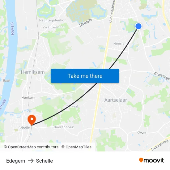 Edegem to Schelle map