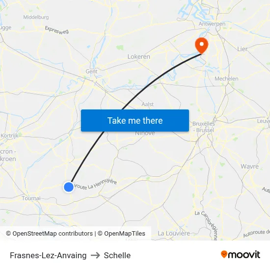 Frasnes-Lez-Anvaing to Schelle map
