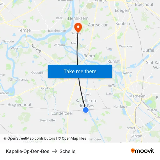 Kapelle-Op-Den-Bos to Schelle map