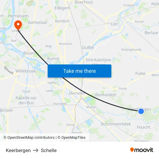Keerbergen to Schelle map