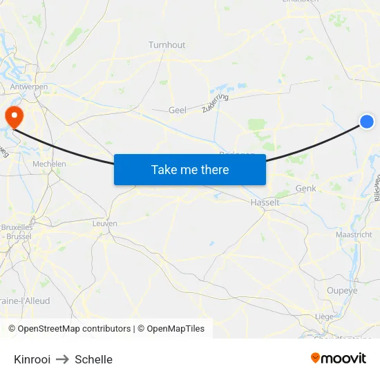 Kinrooi to Schelle map