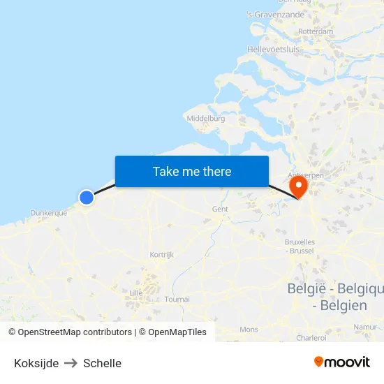 Koksijde to Schelle map