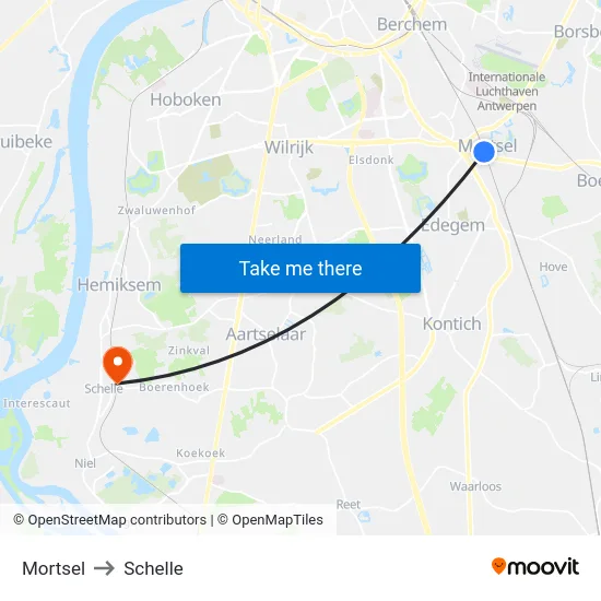 Mortsel to Schelle map