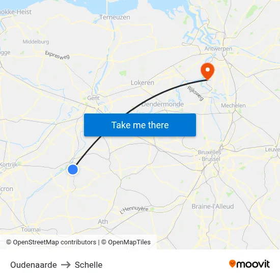 Oudenaarde to Schelle map