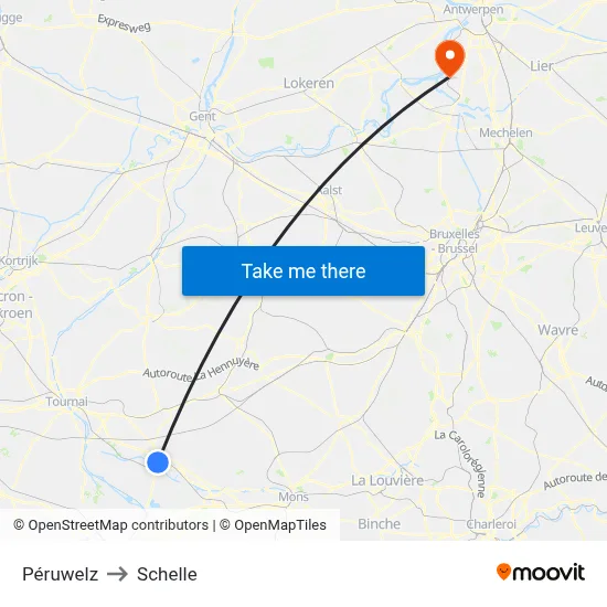 Péruwelz to Schelle map