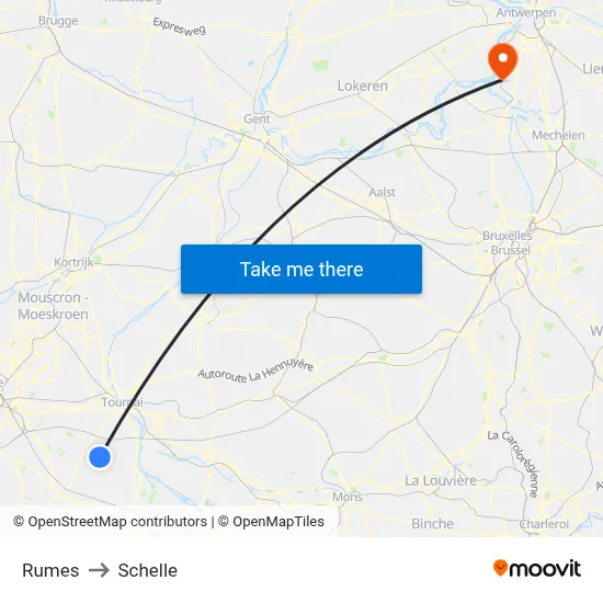 Rumes to Schelle map