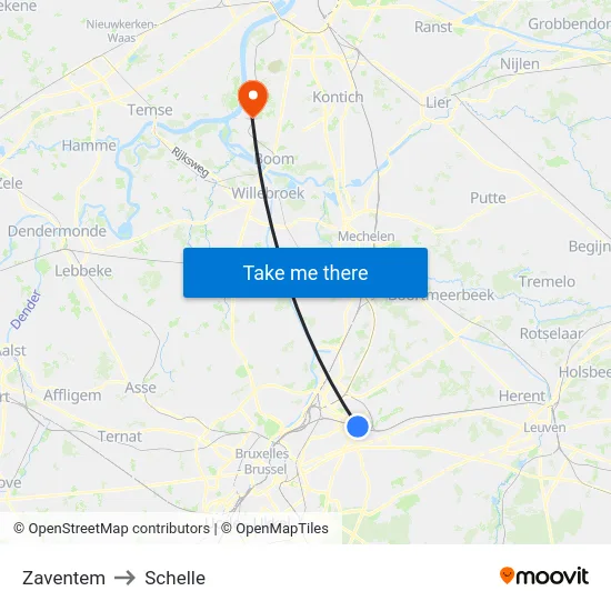 Zaventem to Schelle map