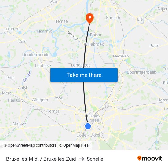 Bruxelles-Midi / Bruxelles-Zuid to Schelle map