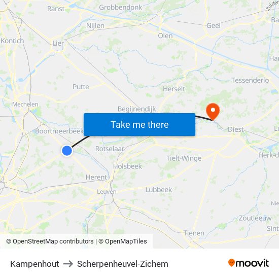 Kampenhout to Scherpenheuvel-Zichem map