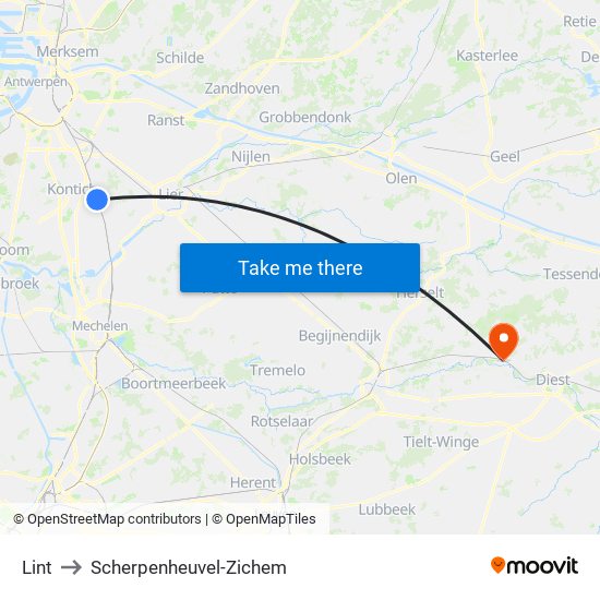 Lint to Scherpenheuvel-Zichem map