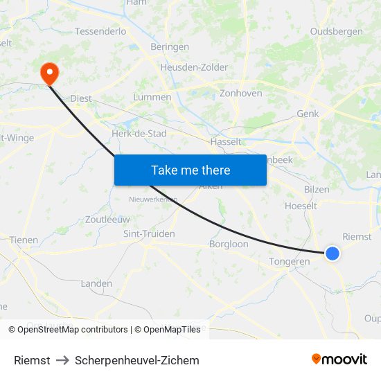Riemst to Scherpenheuvel-Zichem map