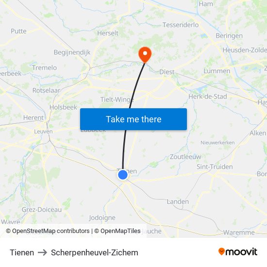 Tienen to Scherpenheuvel-Zichem map