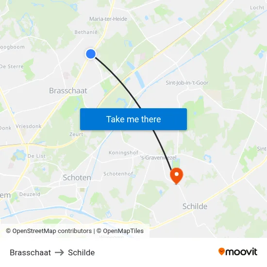 Brasschaat to Schilde map