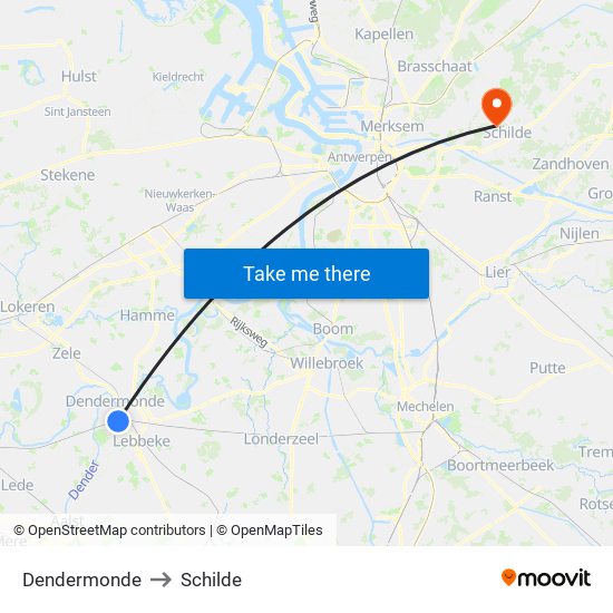 Dendermonde to Schilde map