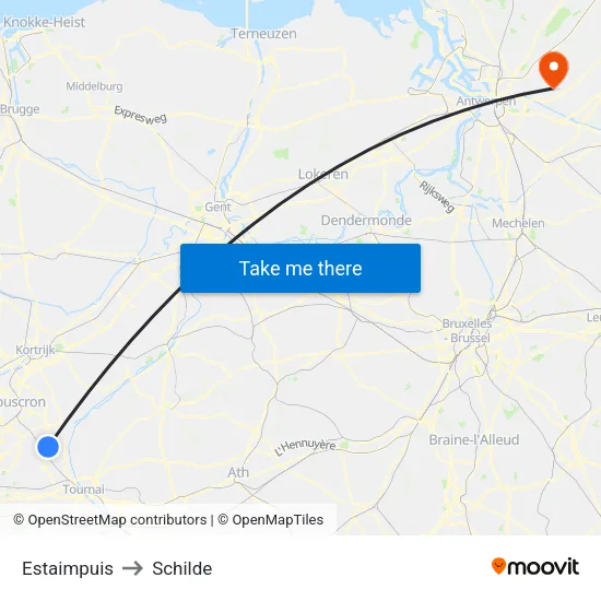 Estaimpuis to Schilde map