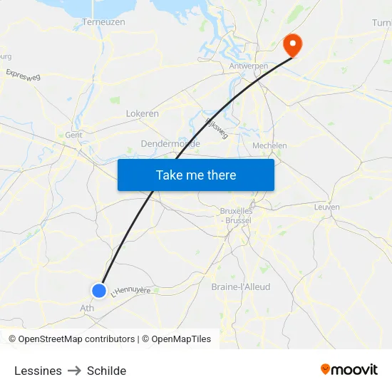 Lessines to Schilde map