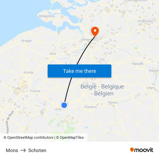 Mons to Schoten map