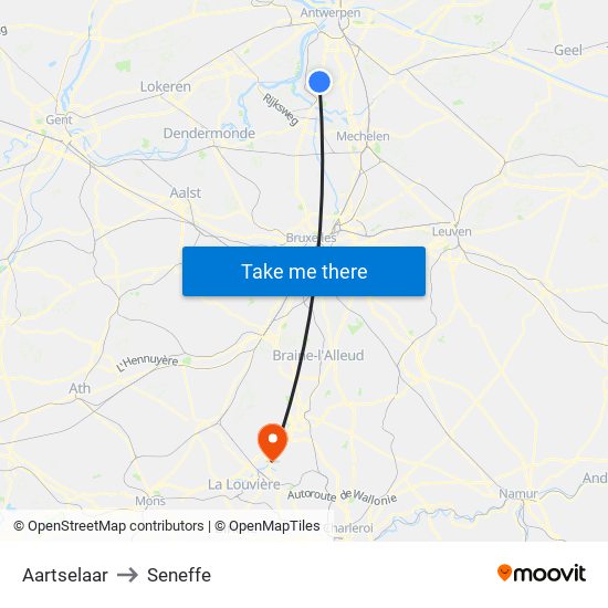 Aartselaar to Seneffe map